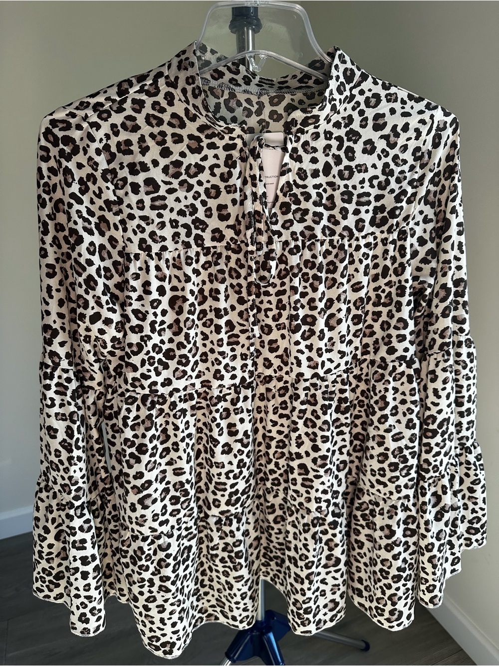 Women’s Cream Leopard Print Peasant Top